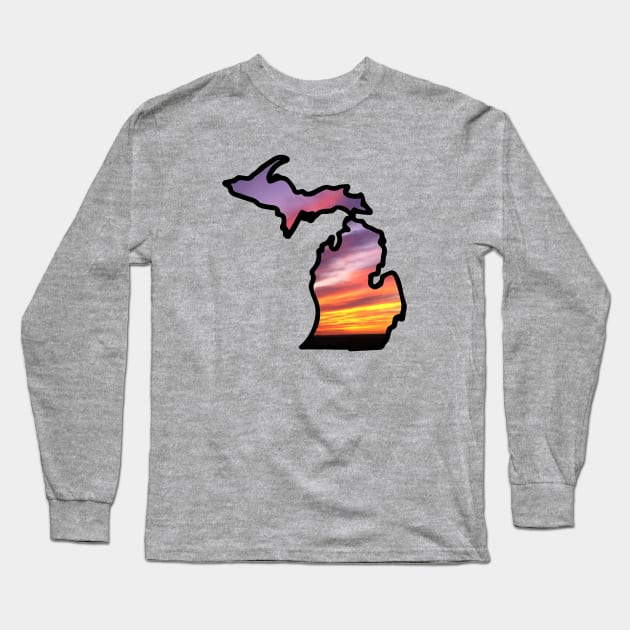 Michigan Mitten with Sunset Background Long Sleeve T-Shirt by oggi0